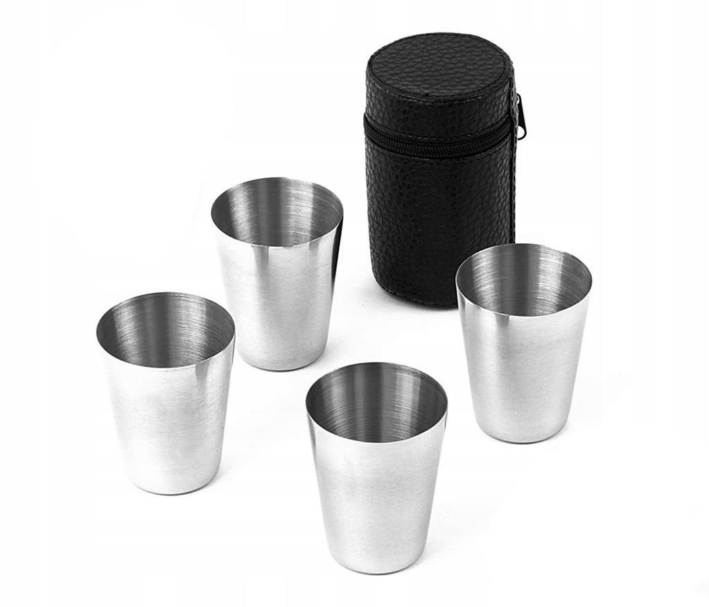 Kieliszki turystyczne stalowe w etui nierdzewne komplet 4 sztuk 30ml