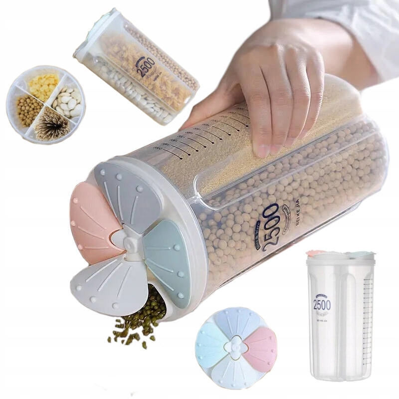 Pojemnik na produkty sypkie fasole ryż pudełko organizer 2500ml 4 komory
