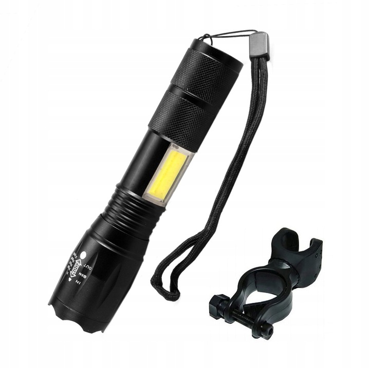 Kieszonkowa latarka cob led z uchwytem na rower