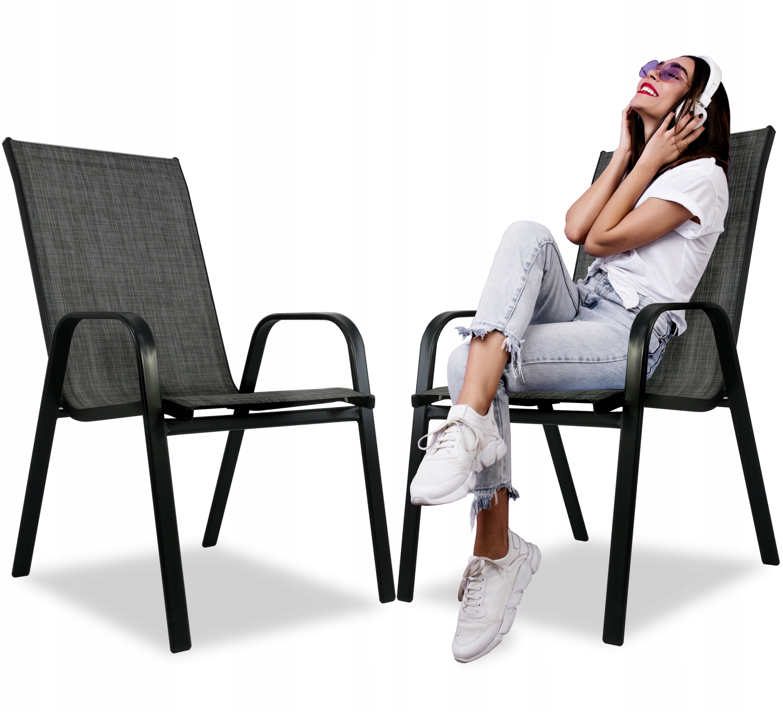 2x solidne stalowe krzesło ogrodowe tarasowe szare