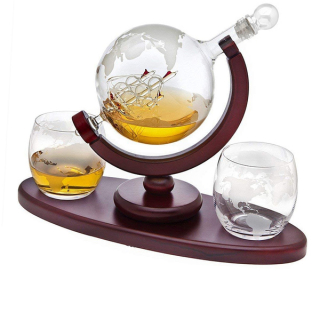 Karafka + szklanki do whisky statek globus grawer