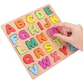 Alfabet edukacyjne klocki drewniane literki puzzle